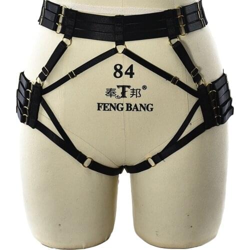 Women Adjustable G-string Gothic Harness Hollow Panties Black Bondage Sexy Lingerie Bottom Body Cage Belt Punk Body Harness