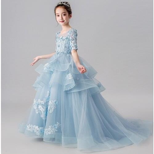 Vintage Flower Girl Dresses For Weddings Blush Pink Custom Made Princess Tutu Sequined Appliqued Lace Bow Kids First Communion