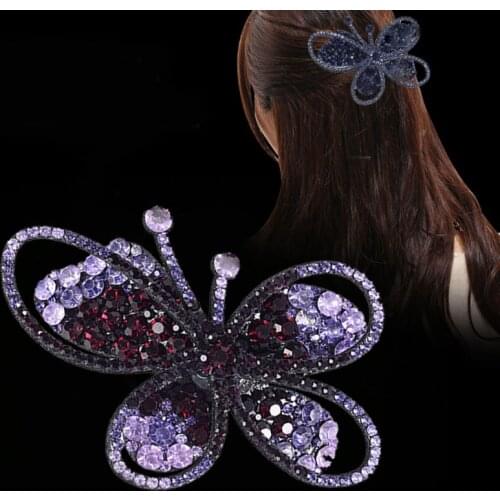 Haimeikang Crystal Rhinestone Flower Hair Clip Barrette Shiny Butterfly Girls Hair Accessories Ornaments Women Wedding Hairpins