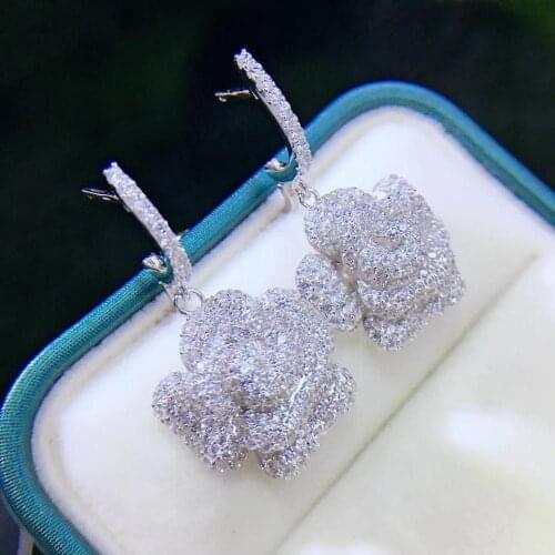 Rose flower drop earring 925 sterling silver cubic zircon fine women jewelry trendy free shipping high quality party wedding