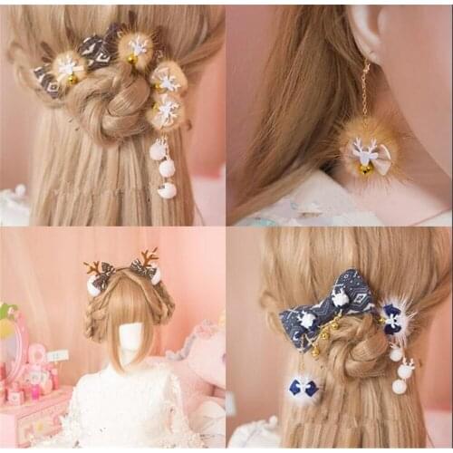Christmas XMAS Cute Hair Clips Deer Antlers Faux Fur Ball Girls Women Hairpins Hair Accessories B787