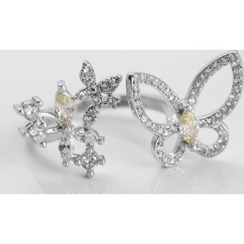 2020 New Butterfly Flower Rings Fashion Charm Insect Jewelry Adjustable Size Big Ring For Women Cocktail Party Accessories