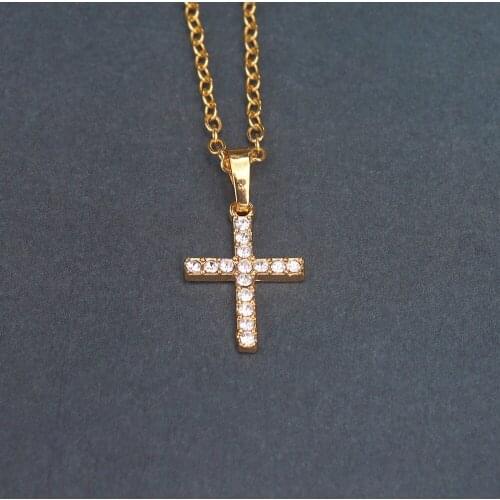 Vintage Cross Necklace Pendant For Women Jewelry Gold Color CZ Crystal Collar Clavicle Chains Religion Gift