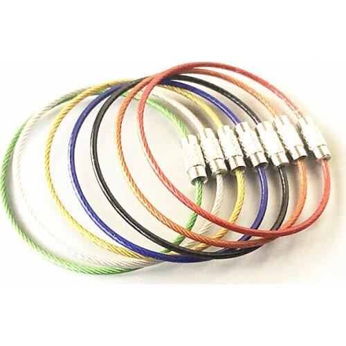 10pcs 1.5*150mm Colorful Screw Locking Stainless Steel Wire Keychain Cable Rope Key Holder Keyring Rings outdoor ring