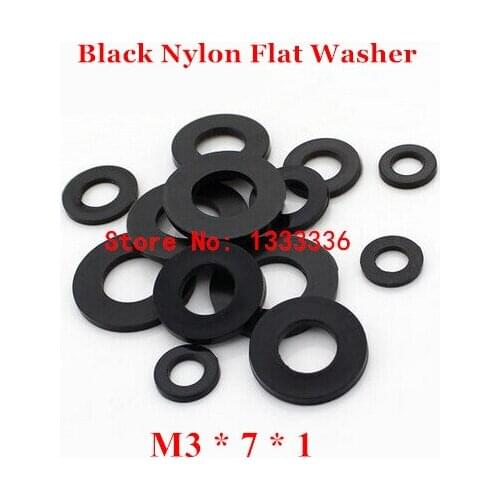 1000pcs M3*7*1 Black Nylon Flat Washer / M3 Plastic Insulation Plain Ring Gasket m3x7x1mm