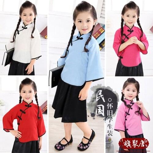 2020 baby girl Chinese dress clothes summer style children cotton Three Quarter Sleeve Traditional dresses fo kids