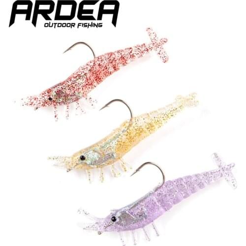 3pcs Shrimp Lure Silicone Soft Transparent Shining Fake Artificial Bait 90mm 10gWith Hook Jigging Slow Fishing Tackle