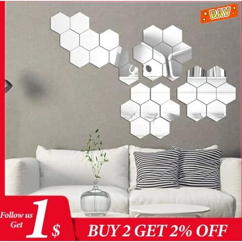 12pcs/Set 3D DIY Mirror Wall Stickers Hexagon Home Decoration Mirror Decor Stickers Art Wall Decoration Stickers