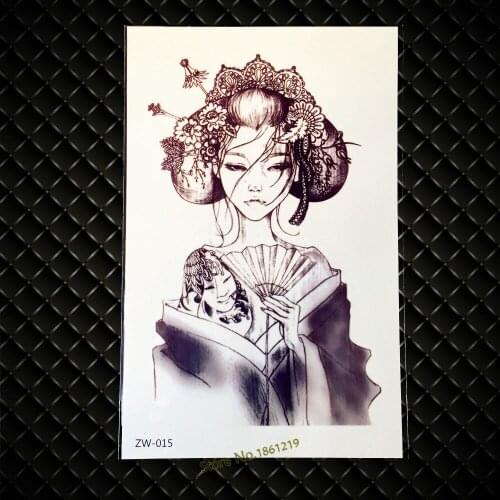 1PC 3D Women Henna Body Art Arm Sleeve Tattoo Stickers / Fake Waterproof Temporary Tattoo Paste Paper / Japanese Harajuku Girl