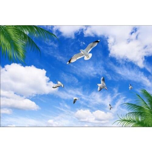 3d ceiling murals wallpaper Coconut tree blue sky white clouds