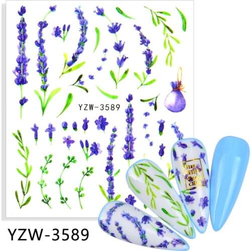 4PCS/LOT Flower Leaves Plants Nail Decals Purple Lavender Nail Decals Nail Water Stickers Nail Art Decoration