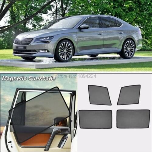 Car Full Side Windows Magnetic Sun Shade UV Protection Ray Blocking Mesh Visor For Skoda Superb 2015-2019