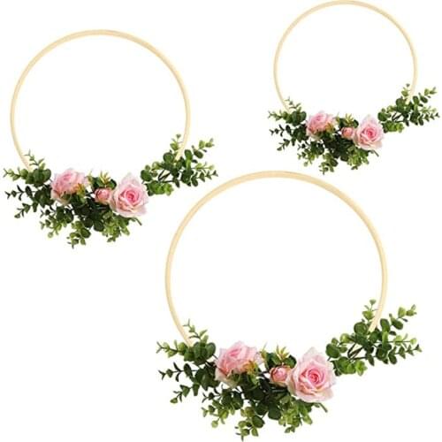 1/5pcs Home decor Bamboo Ring Wooden circle round garland DIY catcher Hoop Flower wreath wedding garden vine decor wall Hanging