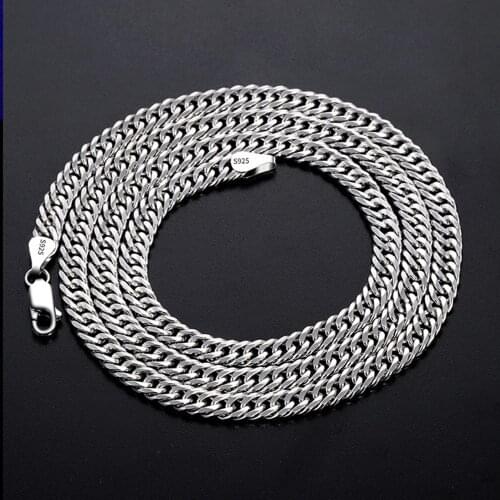 BOCAI New 100% real Solid S925 silver car flower double buckle best selling thick necklace for man 925 silver Man‘s Necklace