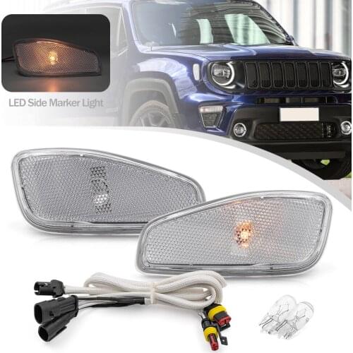 For 2015-2021 Jeep Renegade BU Fender Side Marker Indicator Light Kit Clear Lens Turn Signal with Amber Halogen Bulb