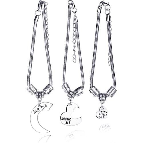 Friendship Bracelets For Girls Best Friends Forever Heart Charms Big Middle Little Sis Sister Love Bangles BFF Jewelry