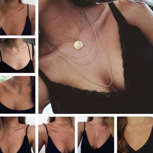 Simple Style Double Layer Small Sequins Moon Stars Leaves Chain Necklaces for Women Valentines Day Jewelry Accessories