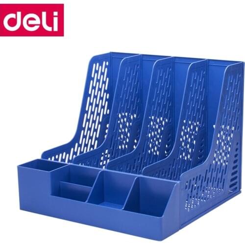Deli 78981 plastic Document box with pen stand HIPS file basket file tray documents management blue black gray colors optional