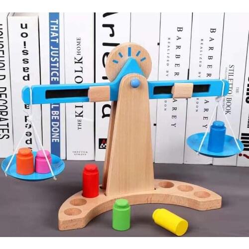 Baby Toy Montessori Wooden Balance Beam Weighing Scale for Kid Early Learning Educational Funny Math Toy Preschool Training Toys