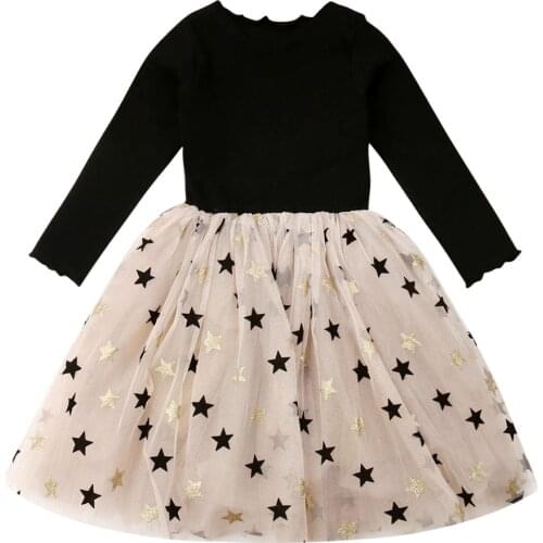 1-7Years Kid Baby Girls Star Print Dress Autumn Kids Long Sleeve Tutu Princess Dress