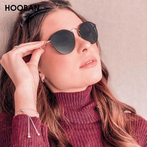 HOOBAN Fashion Round Women Sunglasses Men Vintage Metal Frame Ladies Sun Glasses Stylish Driving Eyewear Shade UV400