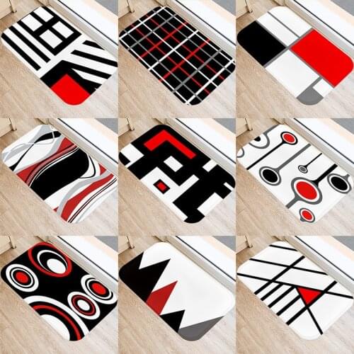 Red Black Geometric Pattern Kitchen Entrance Door Mat 40*60 Coral Velvet Carpet Doormat Indoor Floor Mats Anti-Slip Rug 48072