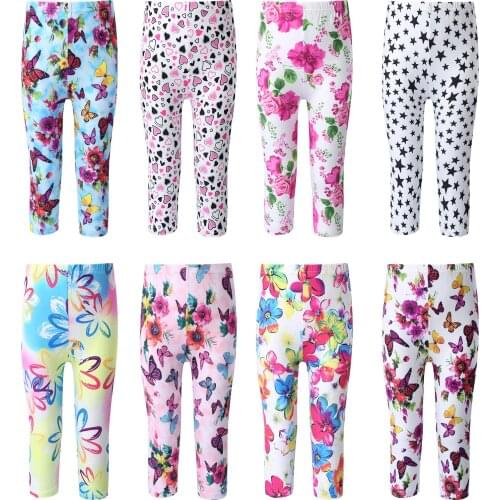 Girls Leggings Kids Cropped Pants New Spring Summer Flower Printed Toddler Girl Leggings Skinny Pants Children Cropped Trousers