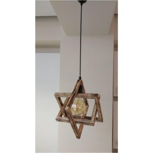 Wire rope Retro Natural Ahşaplı Single Pendant Lamp Chandelier