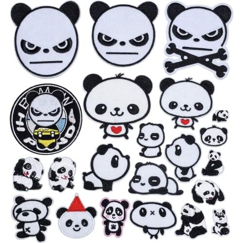 Lovely Panda Embroidery Patches Iron on Cartoon Panda Badges DIY Thermo Stickers for Clothes Hole Patch Decorative Appliques
