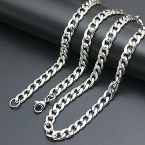 Mens Chain Titanium Stainlee Steel Silver 8.6-36inch Figaro Flat O Link Chain,3-7MM Wide Big Necklaces women Wholesale