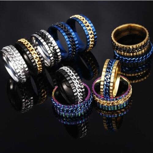 FDLK 6 Colors New Style Mens Stainless Steel Chain Rotatable Ring Engagement Wedding Jewelry Decompression Ring Wholesale