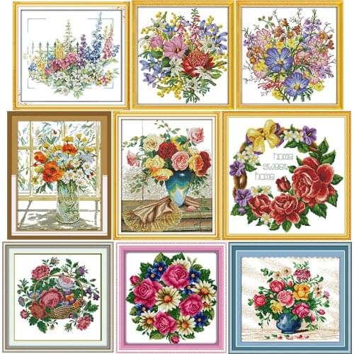 Colorful flowers cross stitch kits 11CT 14CT printed pattern crafts DMC counted handmade sewing needlework embroidery sets decor
