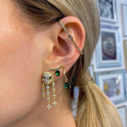 New arrinved round cz link chain star charm tassel women jewelry micro pave cz cute animal Leopard classic fashion earrings