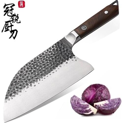 Chinese Cleaver Hand Forged 5cr15mov Stainless Steel Blade Chef Kitchen Knives Leather Scabbard Camping BBQ Outdoor Cooking Tool