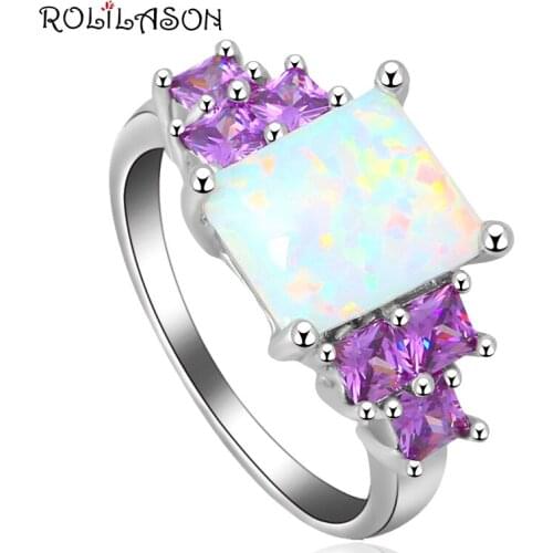 Engagement Rings for Lover White Fire Opal silver plated Purple Zirconia Fashion Jewelry Party Rings USA size #6#7#8#9 OR772