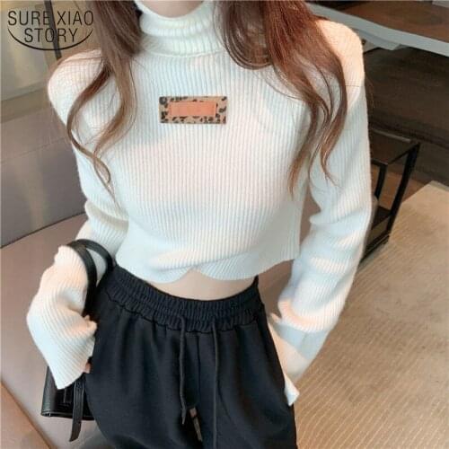 Solid Basic Cropped Spring Fashion Clothing Top Sweater Turtleneck Bottoming Shirt Womens New Fashion Joker Pull Femme 12847