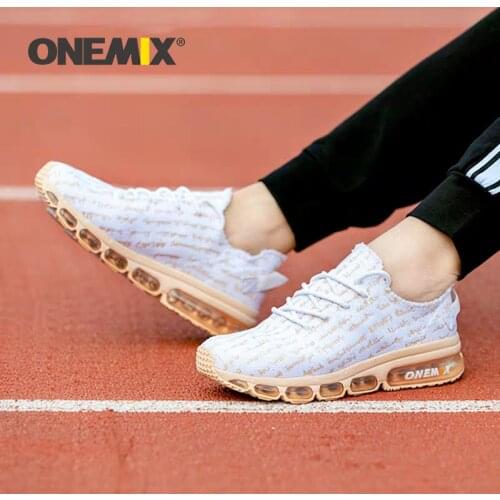 ONEMIX 2019 Women Running Sneakers Size 43 Comfortable Fashion Outdoor Flat Shoes Knitted Vamp Air Cushion Jogging Training Shoe