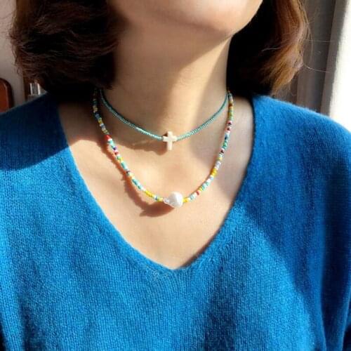 Women Beads Choker Necklace Female Pearl Necklace Summer Holiday Beach Accessories 2021 Fashion Jewelry Gift AM3057