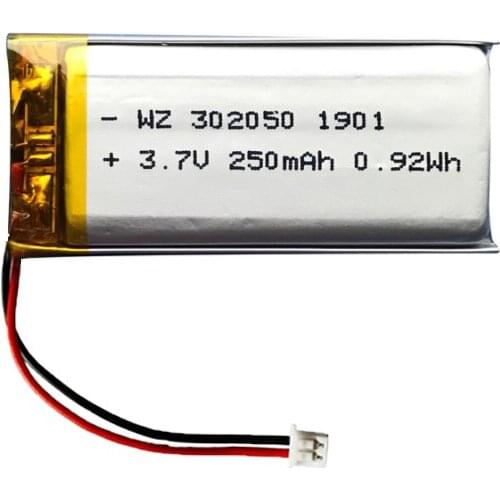 Factory direct sale 3.7V rechargeable polymer lithium battery 302050-250mah electric suction watch battery