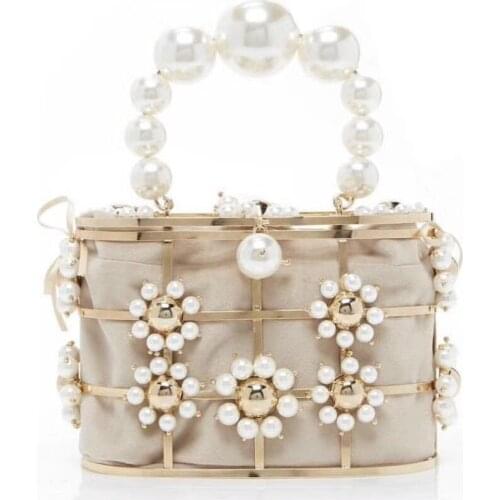 Luxury Lady Handbag Diamond Decorative Basket Bag Rhinestone Birdcage Crystal Bag Female Pearl Bag for Party wedding Bags