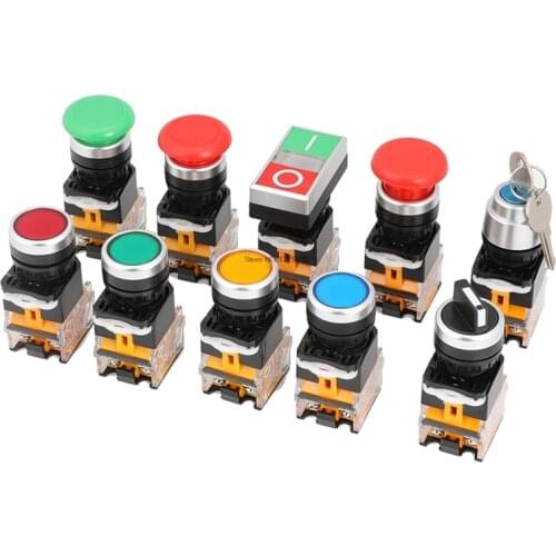 Sliver Contact 22mm 1NO1NC LA38 Start Stop Push Button Switch Reset Knob Switch Key Switch Self Lock Emergency Stop LA38-11DN