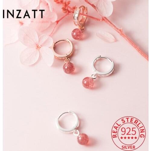 INZATT Real 925 Sterling Silver Round Strawberry Crystal Hoop Earrings For Women Zircon Fine Jewelry Geometric Accessories Gift
