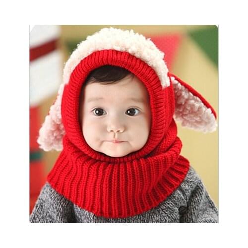 Men and women baby autumn and winter childrens hat cute with ears puppy shawl baby one-piece hat warm baby wool hat
