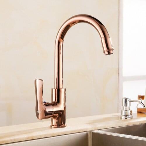 Kitchen Sink Faucets Hot & Cold Solid Brass Sink Mixer Tap Single Handle Single Hole Deck Mounted Rotating Rose Gold/Gold/Chrome