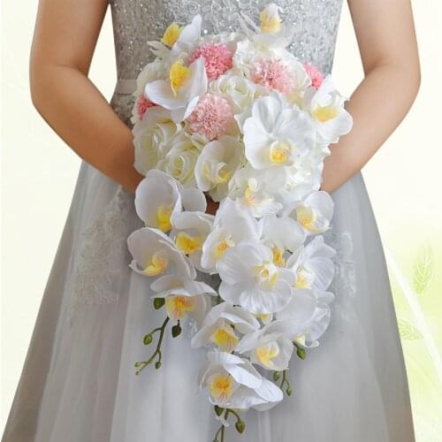 Artificial Satin Roses Wedding Bridal Bouquet Large Waterfall Bride Hand Hold Flower for Wedding Party PH046