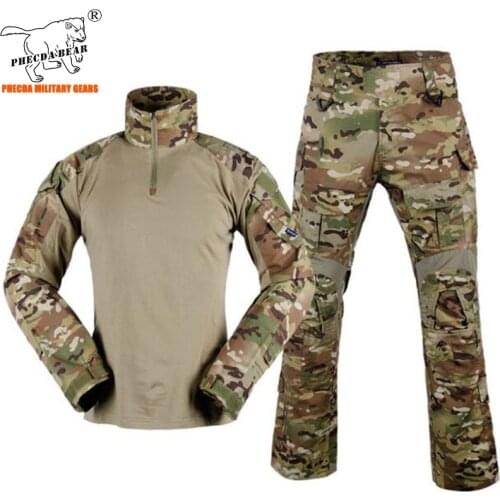 Military Combat Shirt Cargo Pants Knee Pads Tactical Camouflage Military Uniform hunting Clothes Suit Men US Army clothes combat