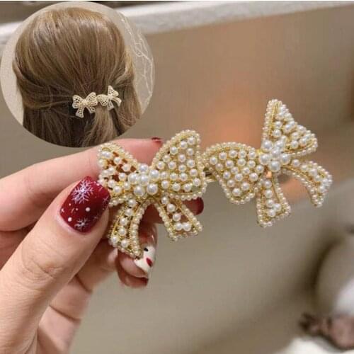 Pearls Double Bowknot Bow Hair Clips Barrette Hairpins Temperament Pearl Hairpin Retro Bow Hair Clip Jewelry Hair Accessories