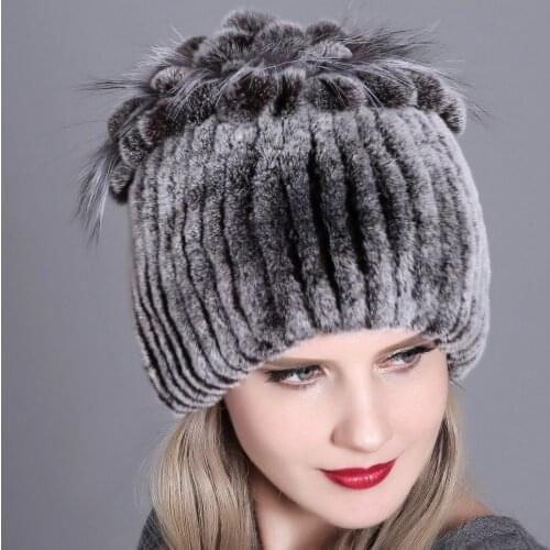 Women New Winter Fur Cap Hooded Head Genuine Mink Fur Hat and Silver Fox Fur Floral Design Hat High Quality Fur Fashion Hat