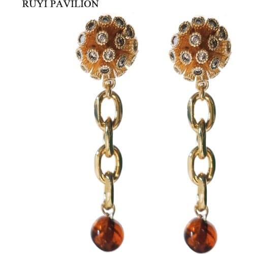 Ruyi Pavilion Handmade Jewelry Elegant Natural Baroque Amber Gemstone Earrings for Women 2021