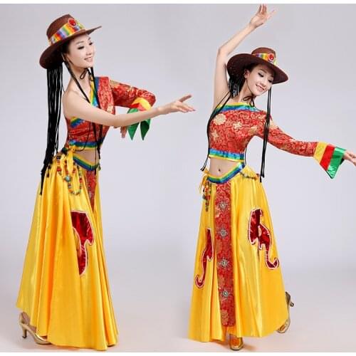 Women Tibetan Dance Costumes Child Mongolian Dance Costumed Clothing Stage Wear Dance Skirt Gown Chinese Folk Dance Costume 89